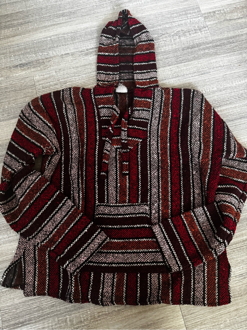 Striped Hooded Baja Pullover Sweater - Red